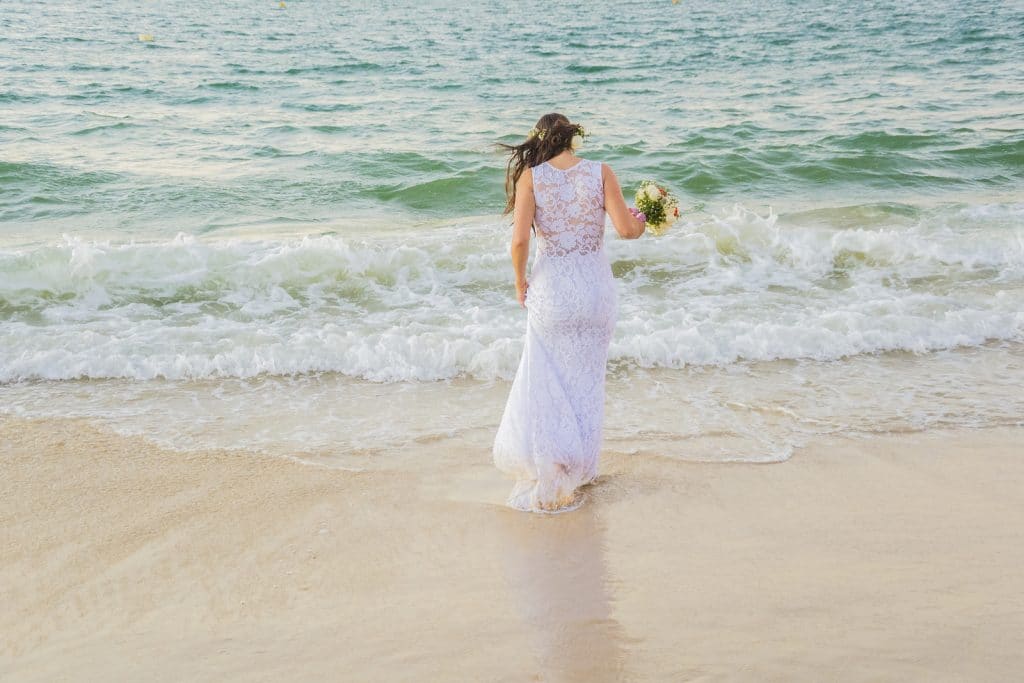 Back view of newly married bride